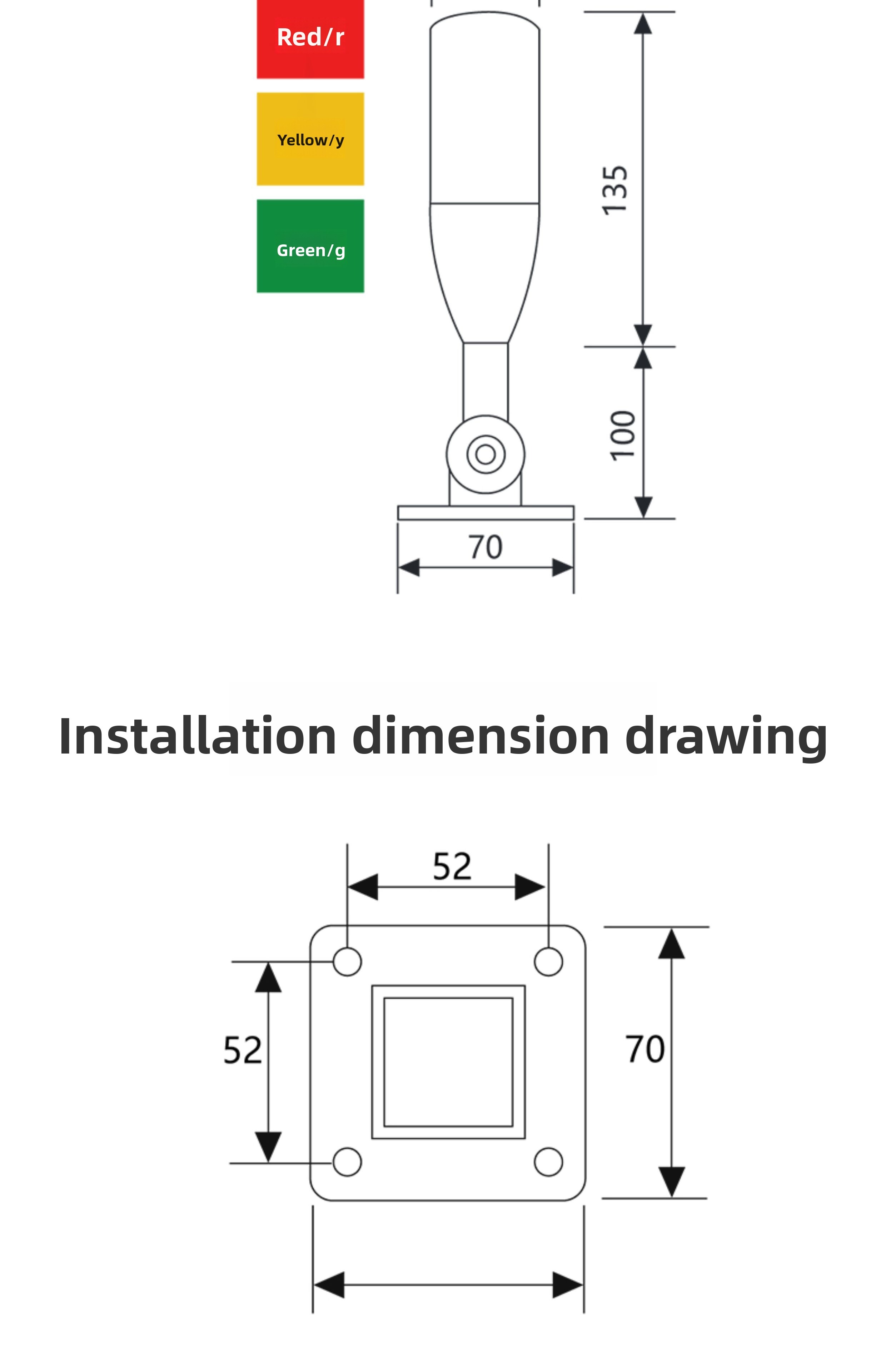 EXZS50NXB Installation Dimension Drawing - 4-Hole Foldable Base