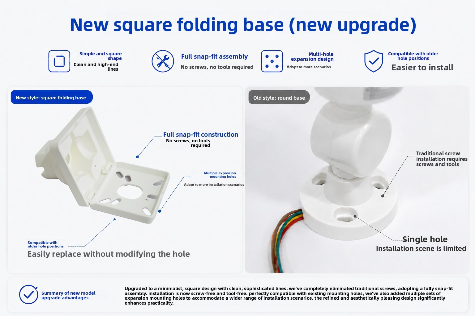 TD-50 New Square Snap-Fit Folding Base - Tool-Free Mounting